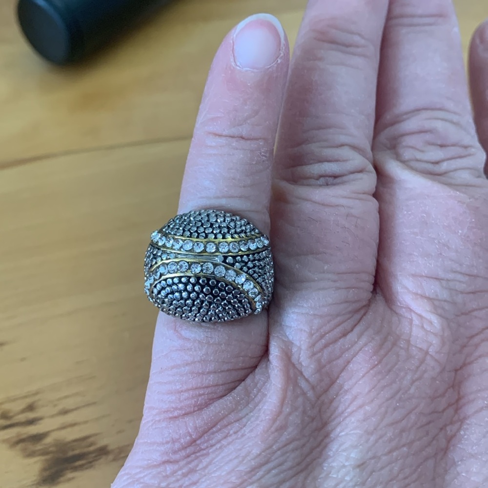 Silver & Gold Crystal Dome Ring Nailhead Women's Size 5 NWT Statement Bold - Picture 6 of 6